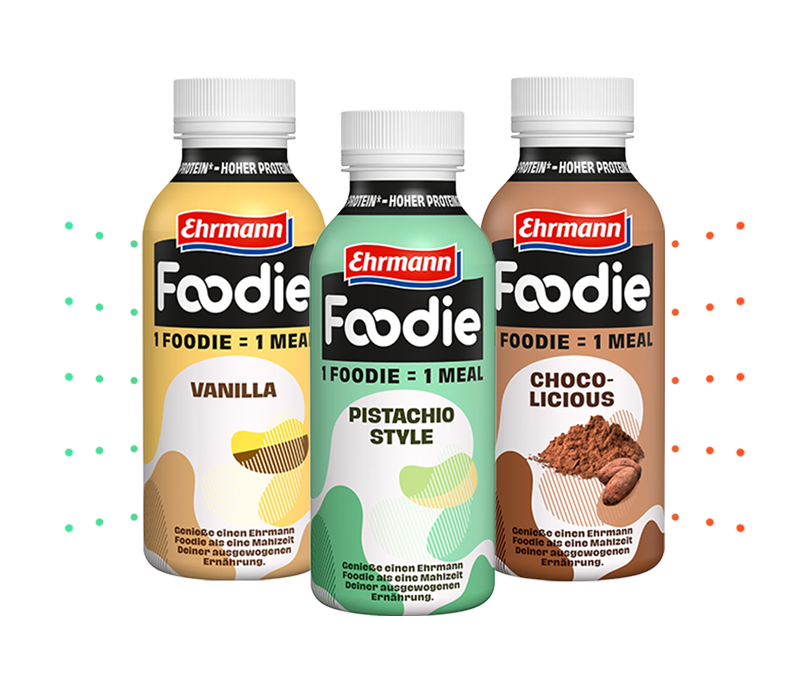 Darstellung Ehrmann Foodie Vanilla, Pistachio Style und Cocolicious